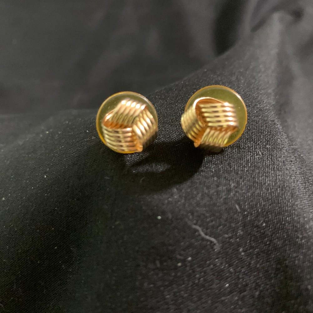 Gold Tone Knot Stud Earrings-Pierced